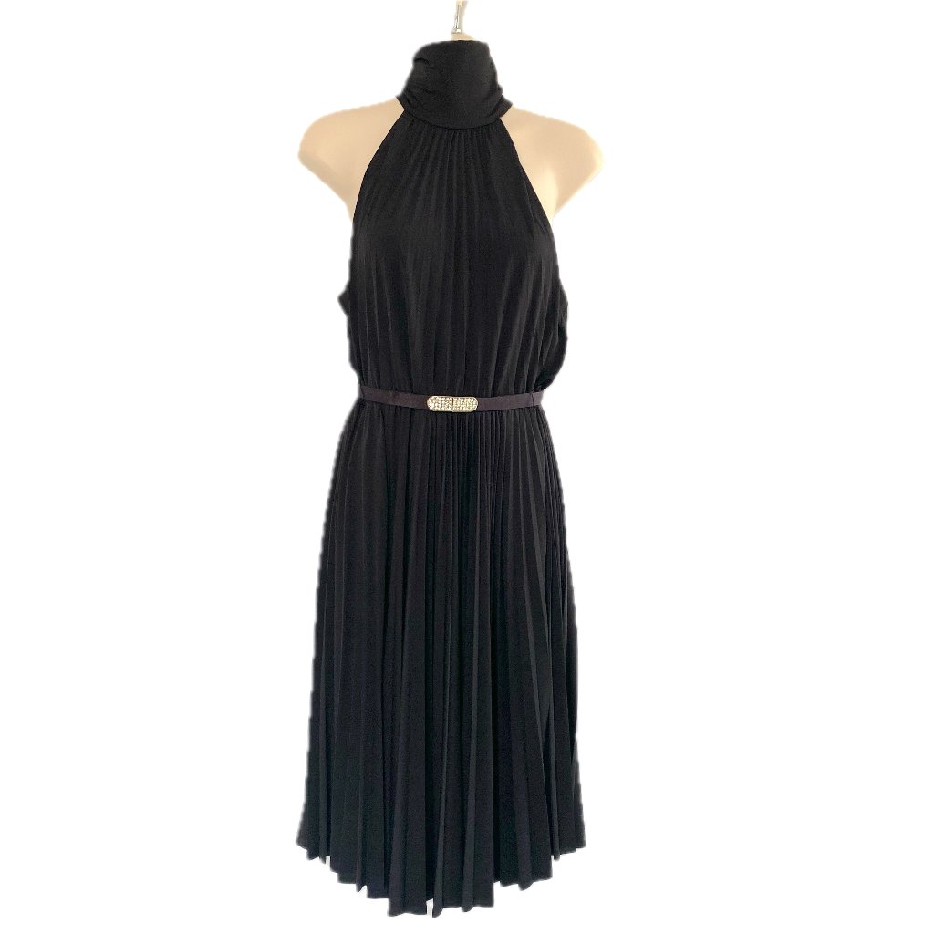 Gorgeous Black Halter Dress With Accordion Pleats Size 4 Soft & Elegant